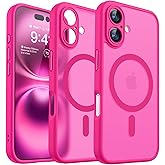 CANSHN Magnetic for iPhone 16 Case, Upgraded [Full Camera Protection] [Compatible with Magsafe] [Translucent Matte] Shockproof Protective Phone Case for iPhone 16 - Hot Pink