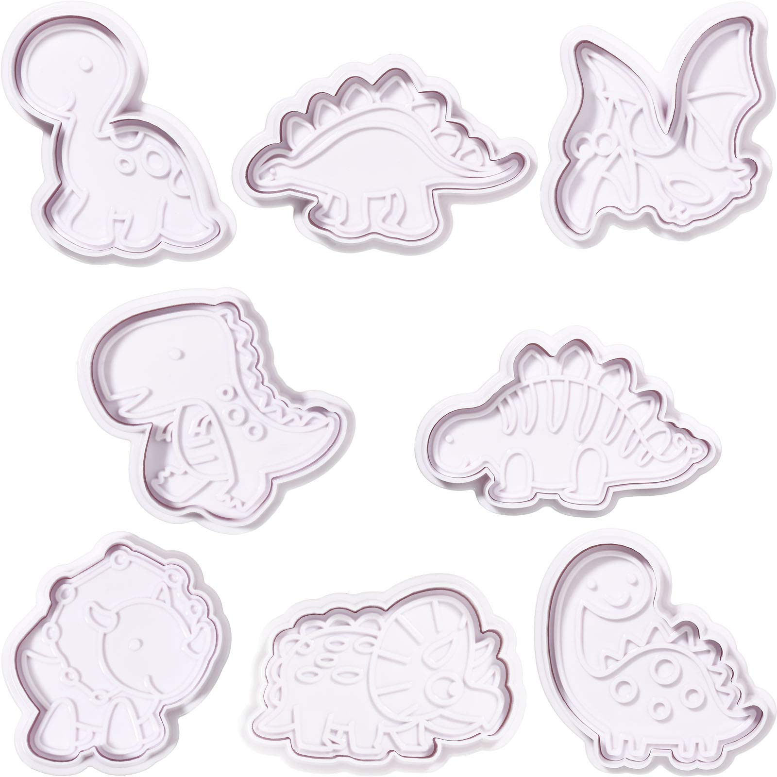 Patelai 8 Style Dinosaur Cookie Cutters, 3D Cartoon Plunger Cutters Dinosaur Fondant Pie Cutter Stampers Baking Molds Cake Baking Dinosaur Decorating Tools for Dinosaur Theme Party Supplies