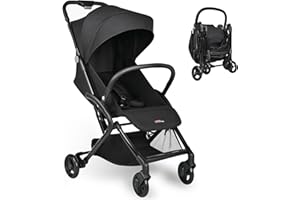 LIVINGbasics Lightweight Baby Stroller, Compact Portable Folding Stroller with Adjustable Backrest&Footrest for Travel, Black