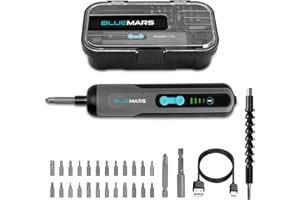 BlueMars Electric Rechargeable Screwdriver Set 3.6V 2AH Cordless Mini Small Battery Power Screwdriver with 27-Piece Bit, Dual Led Working Light,Storage Box, Type C Cable,Adjustable Torque (Max 5N.M)