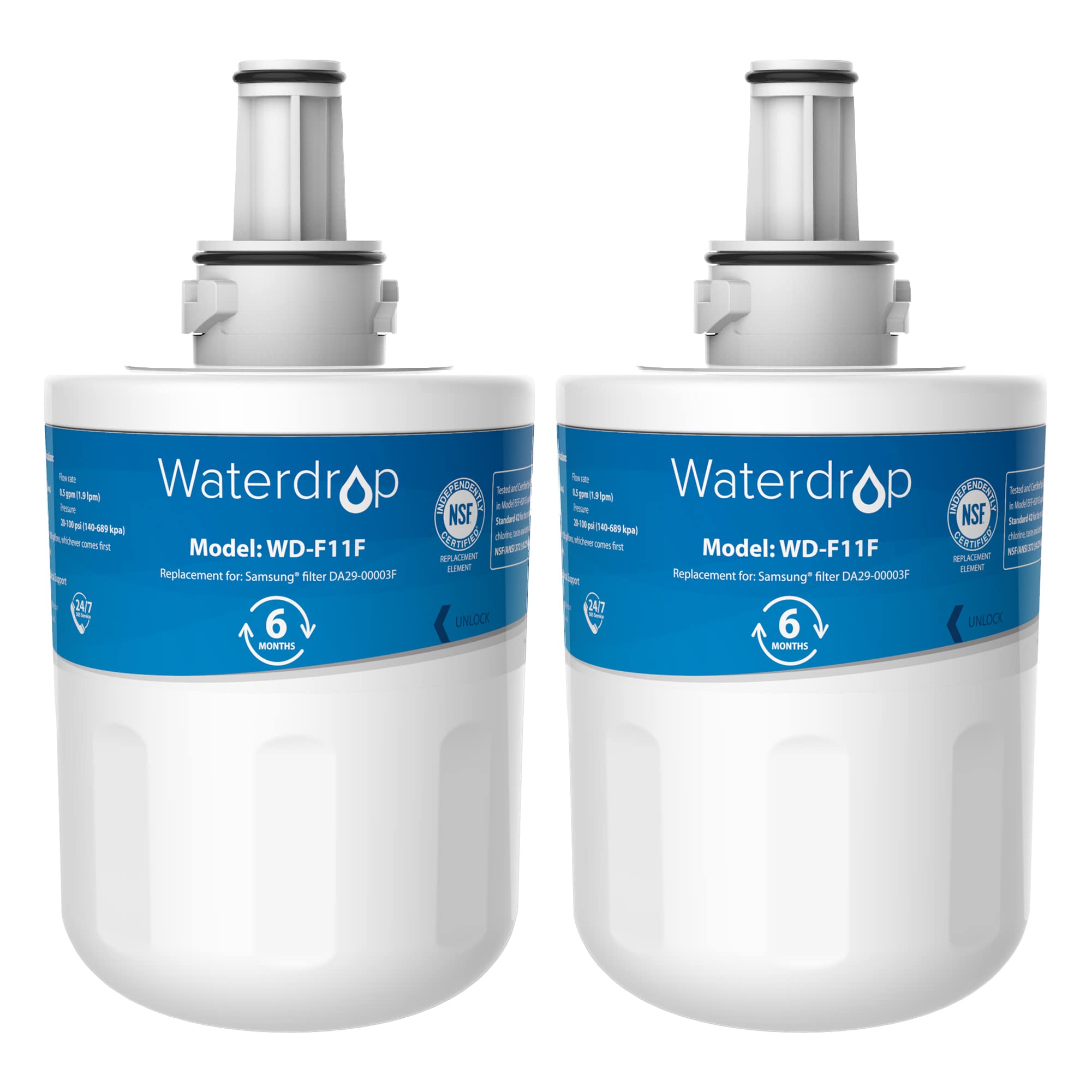 Waterdrop DA29-00003F Fridge Water Filter, Compatible with Samsung® Aqua Pure Plus DA29-00003F, HAFIN1, DA29-00003A, DA29-00003B, DA29-00003A-B, DA61-00159A, DA97-06317A, (2)