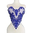 ESOSZNUA Handmade Rhinestones Beads Applique sew on Crystal Sequins lace Trim Patches Accessories for Dress Clothing Shiny Bead Decorative Material 15.7X15.9inches (Blue)