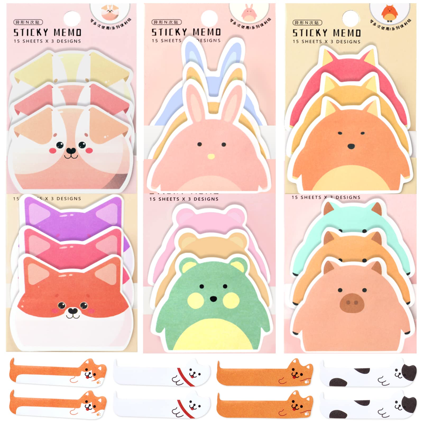 Sticky Notes, 270 Pcs Self-Stick Notes Set, Cute Animals Shaped Sticky Post Notes with 120 Pcs Index Tabs, Cartoon Sticky Notes for Home Office School Student Uses（60 * 50 cm） — image 1