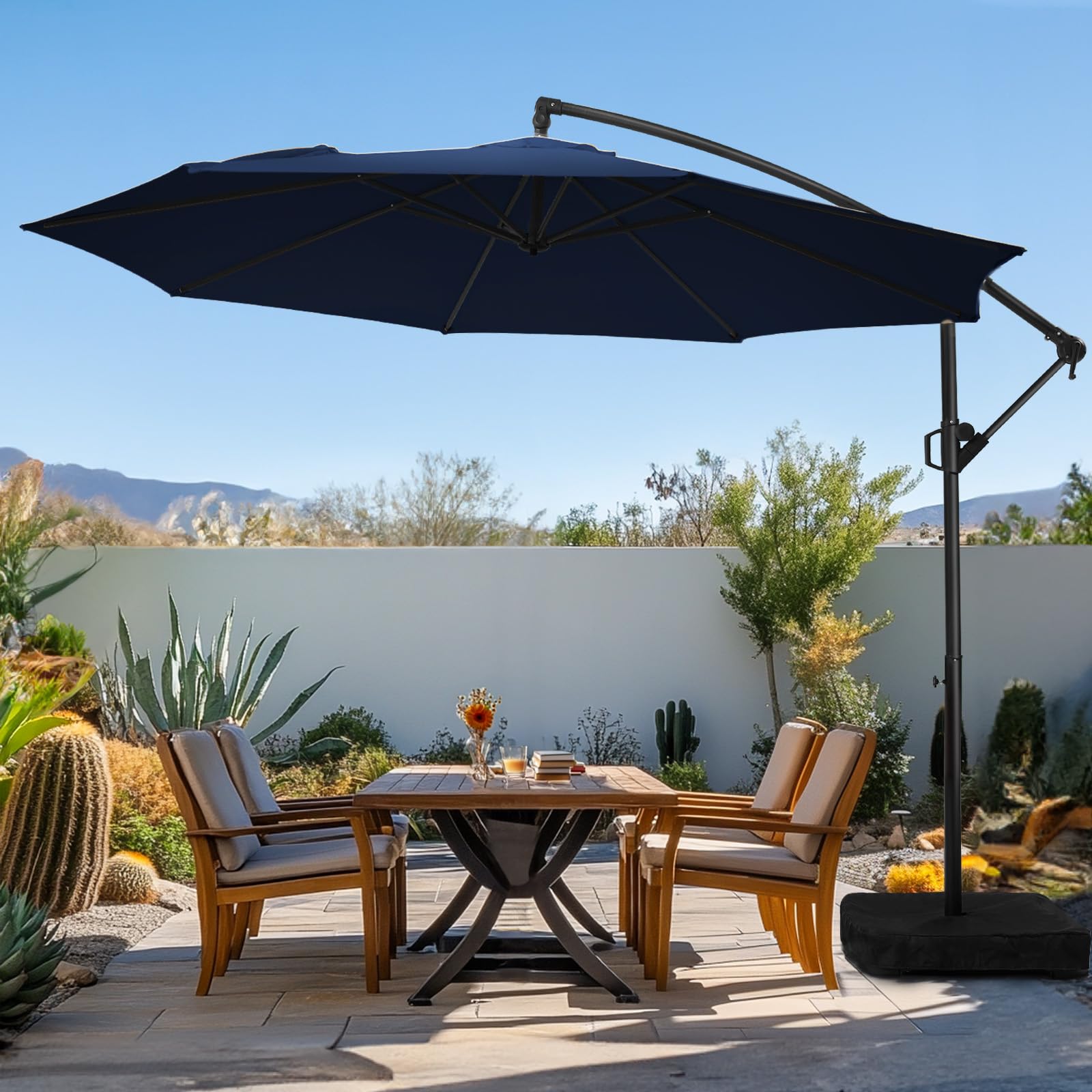Photo 1 of *******PARTS ONLY*******wikiwiki 10ft Patio Umbrella with Base Included, Outdoor Offset Cantilever Umbrella, Infinite Tilt, Crank and Cross Base, Navy