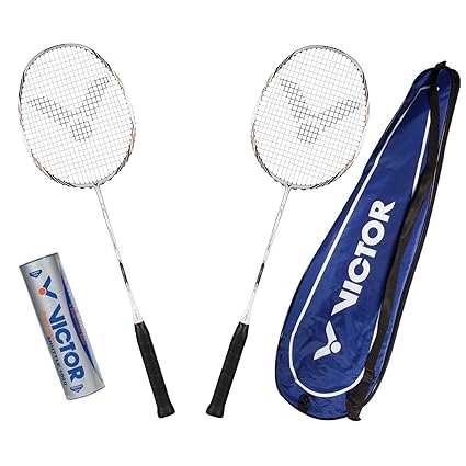 VICTOR Badminton Set, 2x Atomos 800 / Racketbag / 3x Nylonball, Silber/Weiß, 099/0/6