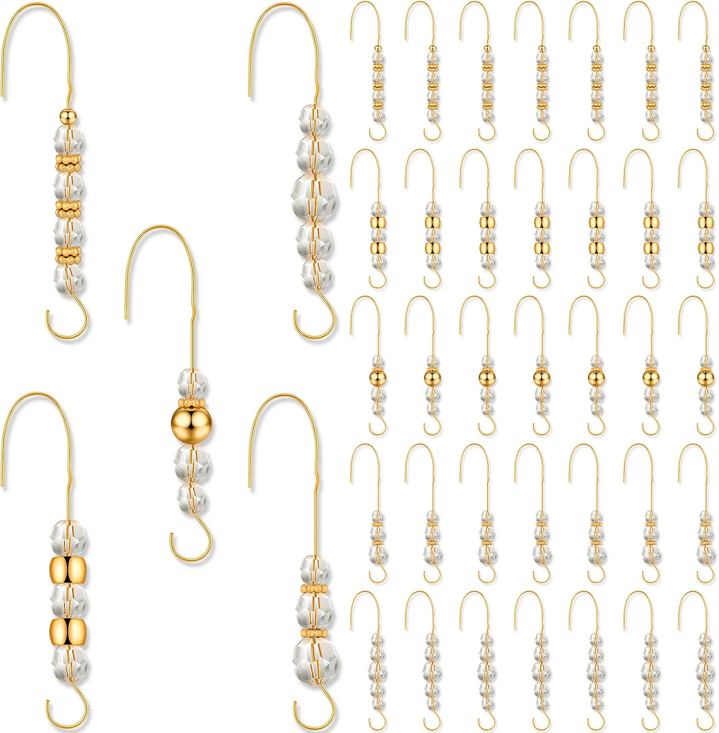 Ornament Hooks - Moxweyeni 35 Pieces Christmas Ornament Hooks Acrylic Gold Wire Ornament Hangers Decorative Crystal Wire Hook Christmas Decor Christmas Tree Decorations Hooks for Home Decor, 5 Styles