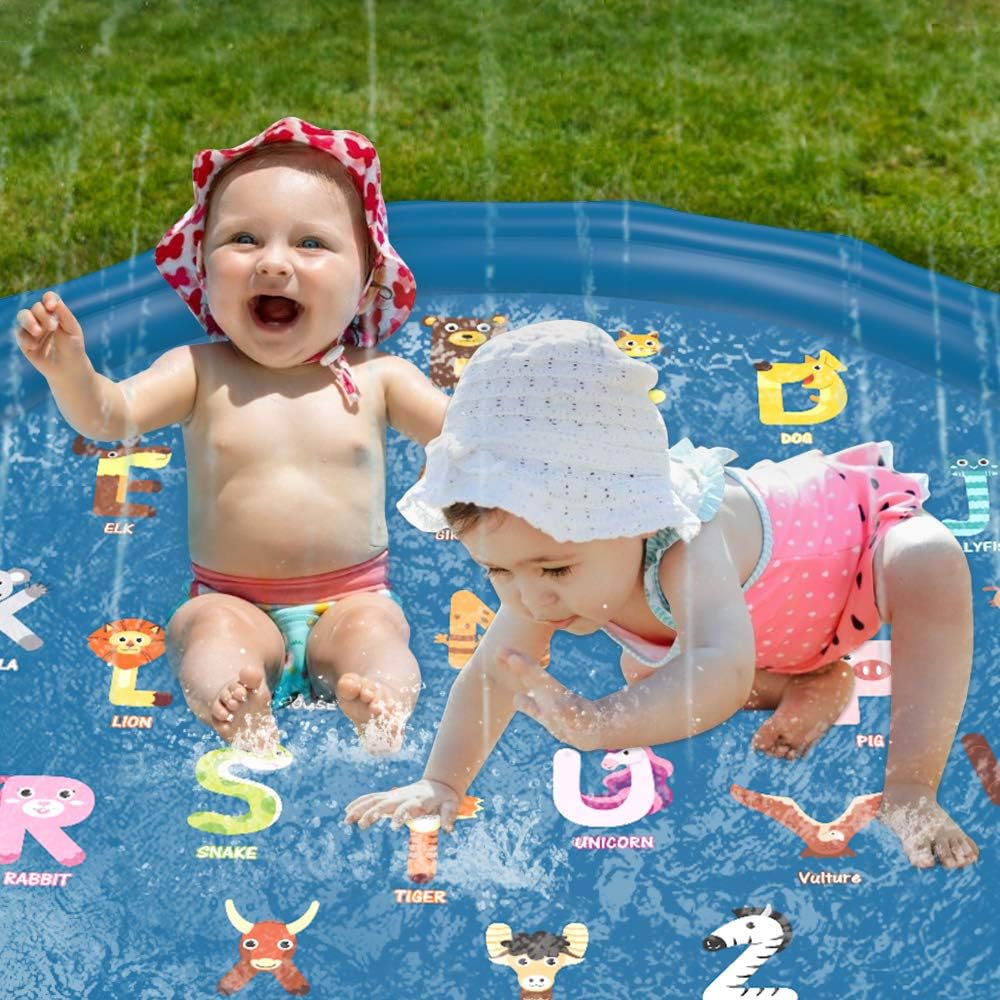 Jasonwell Sprinkler for Kids Toddlers Splash Pad Play Mat 60" Inflatable Baby Wading Pool Fun Summer Outdoor Water Toys for Children Boys Girls Sprinkler Pool for Alphabet Learning Age 2 3 4 5 6 7 8: Toys & Games