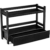 Sorbus Bamboo Bathroom Counter Organizer – 2-Tier Shelf with Hidden Drawer for Vanity, Matcha Station, Bathroom Sink Organizer Countertop, Kitchen & Office Storage (17″ L x 6.5″ W x 12.6″ H) (Black)