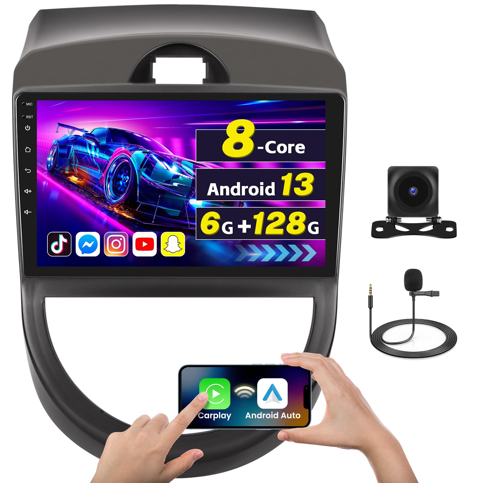 Photo 1 of [8 Core 6G+128G] Inefala for Kia Soul 2010-2013 Android Car Radio Stereo with Wireless Carplay & Android Auto, 9 Inch Touchscreen with GPS/WiFi Bluetooth FM/RDS 32EQ DSP 59UI SWC Backup Camera MIC