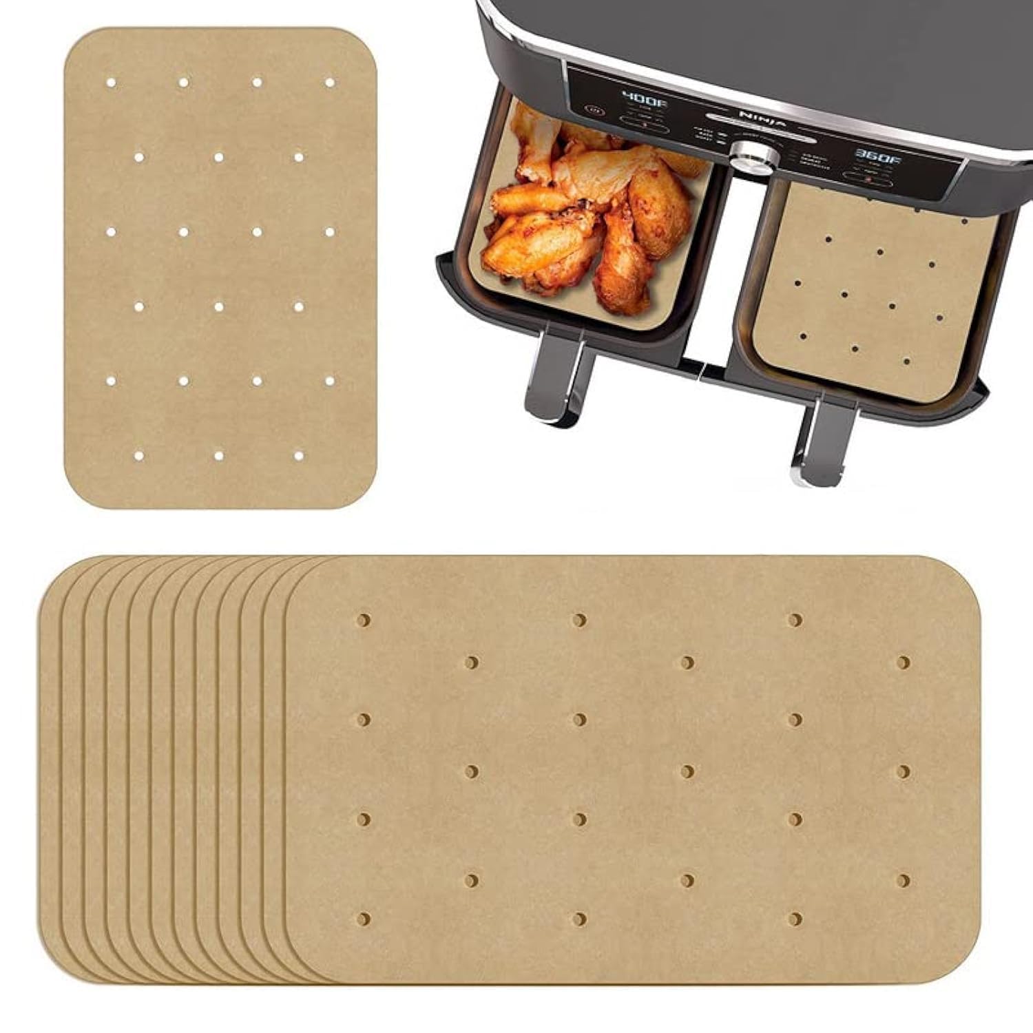 150PCS Air Fryer Liners Unbleached Parchment Paper Rectangle Perforated Nonstick for Baking Ninja Foodi Dual