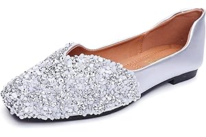 QXCGDYXT Flats Shoes Women Rhinestone Square Fashion Ballet Flats Wedding Flats for Women Comfortable Slip on Low Heel Dress Shoes