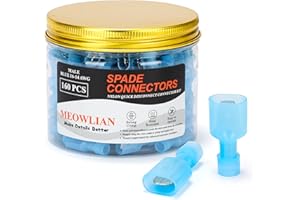 MEOWLIAN 160PCS 16-14 AWG Male Nylon Spade Connector Blue Electrical Quick Disconnect Wire Connectors Kit - Tinned Copper Wire Spade Terminals Automotive Solar