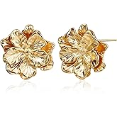 Aliyoham Hypoallergenic 18k Gold Plated 3D Statement Chunky Flower Earrings, Summer Spring Fancy Vintage Jewelry for Women