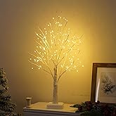 Lighted Trees for Indoor Decor, 24”2FT White Birch Tree with 144 LED Lights, Lighted up Tree Lamp USB/Battery Powered Timer, Artificial Trees for Table Home Christmas Decor (1)