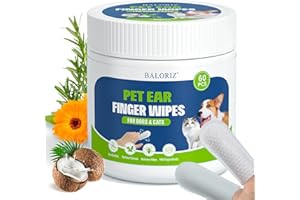 BALORIZ Pet Ear Relief Finger Wipes for Dogs & Cats, Disposable Dog Ear Cleaner Wipes Finger Gently Remove Wax Dirty and Odor & Relieve Ear Itching, Easy to Use Fresh Coconut Scent - 60 Count