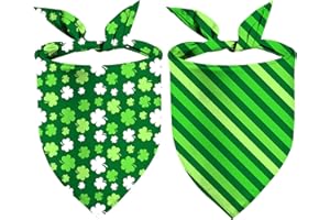 YAOFAVO St. Patrick's Day Dog Bandanas 2 Pack, Triangle Reversible Green Shamrock Pet Scarf for Boys and Girls, Premium Durable Fabric, Holiday Bandana for Medium and Large Dogs (Green Stripes, Large)