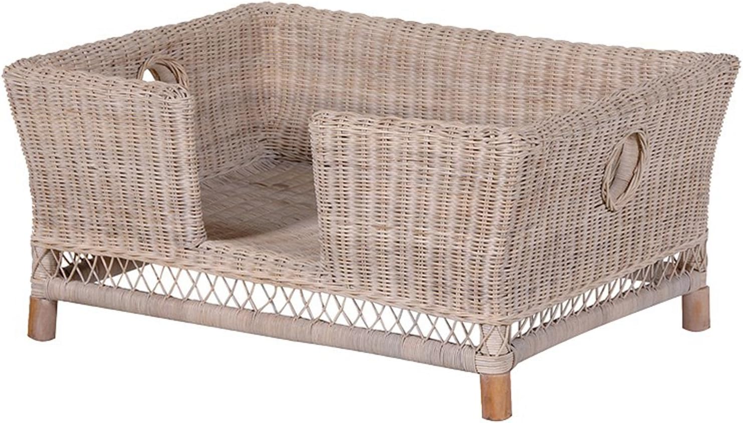 Interior Flair Large Sturdy White Woven Rattan Wicker Raised Pet Dog Basket Bed