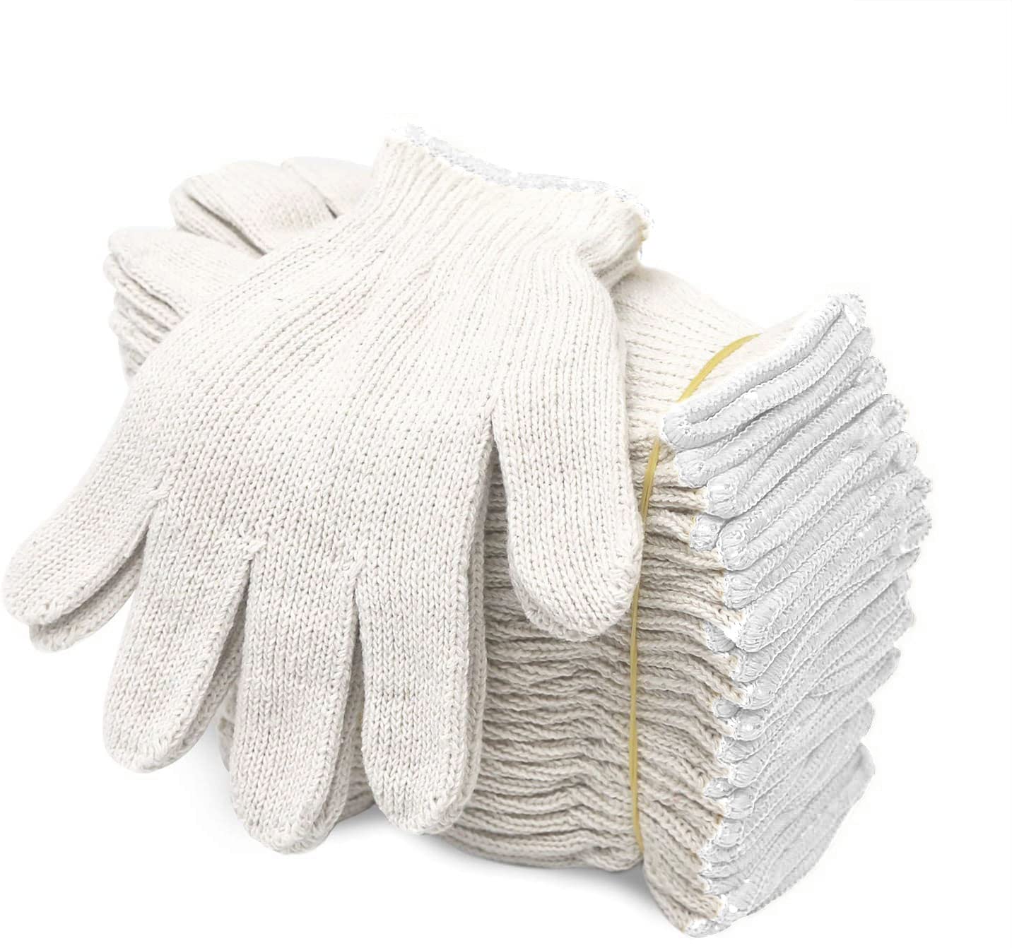 Photo 1 of Evridwear Cotton Polyester String Knit Shell Safety Protection Work Gloves for Painter Mechanic Industrial Warehouse Gardening Construction Men & Women 12 Pairs, no Dots, Large Size