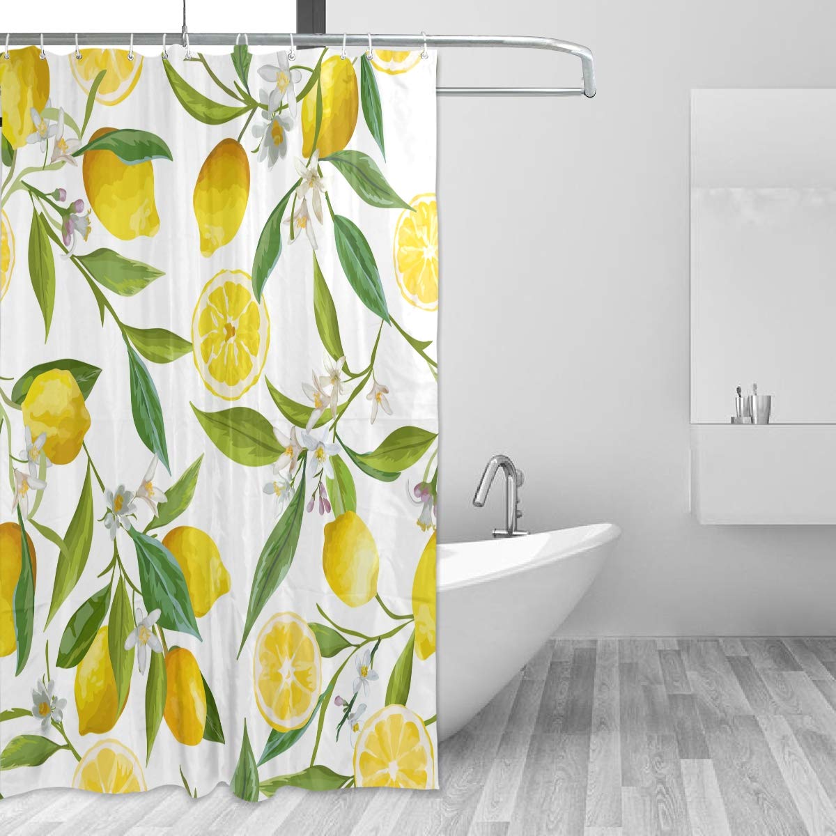 ALAZA Shower Curtain, Lemon Floral Bathroom Waterproof Polyester Curtains Accessories With Hooks For Home Decorative (153cm x 183cm)