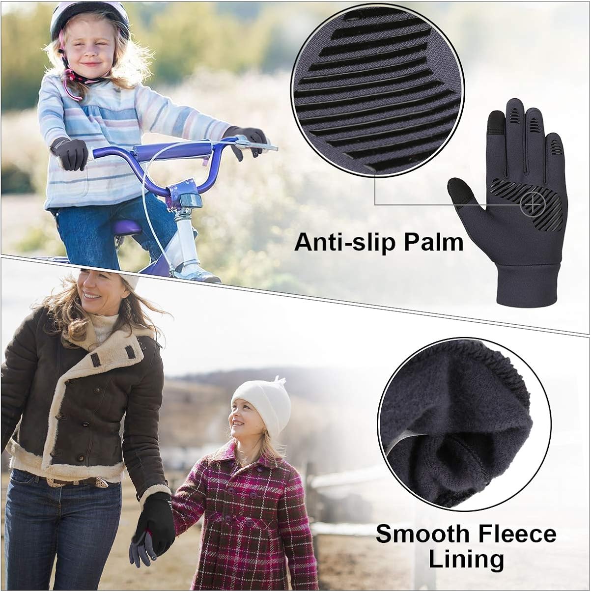 VBIGER Kids Winter Gloves Boys Girls Touchscreen Gloves Fleece Sports Gloves Bike Gloves for Children 4-10 Years: Clothing