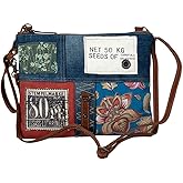 Myra Bag Crossbody Bag for Women - Western Upcycled Canvas & Leather Shoulder Handbag Denim