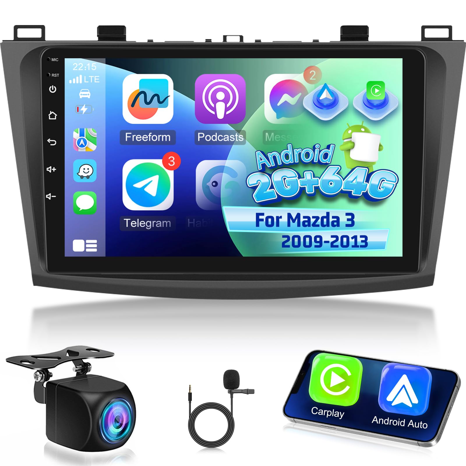 Photo 1 of [2+64G] NHOPEEW Car Radio for Mazda 3 2009-2013 with Wireless Carplay and Android Auto, 9 Inch Touch Screen Android Car Stereo - DSP/GPS/WiFi/Multiple UI/SWC/Bluetooth + AHD Backup Camera