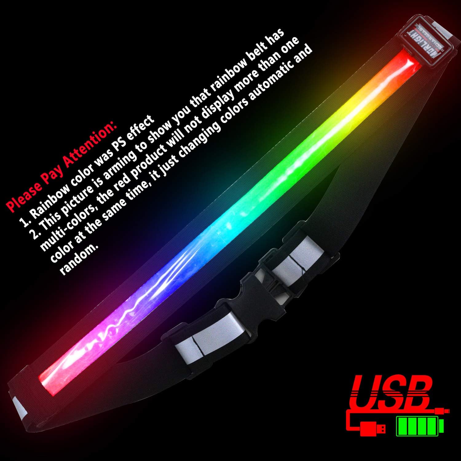 MORLIGHT LED Reflective Belt USB Rechargeable Adjustable and Elastic Band with Lightweight Plastic Buckle, High Visibility Gear for Running, Walking & Cycling, Fits Women, Men & Kids