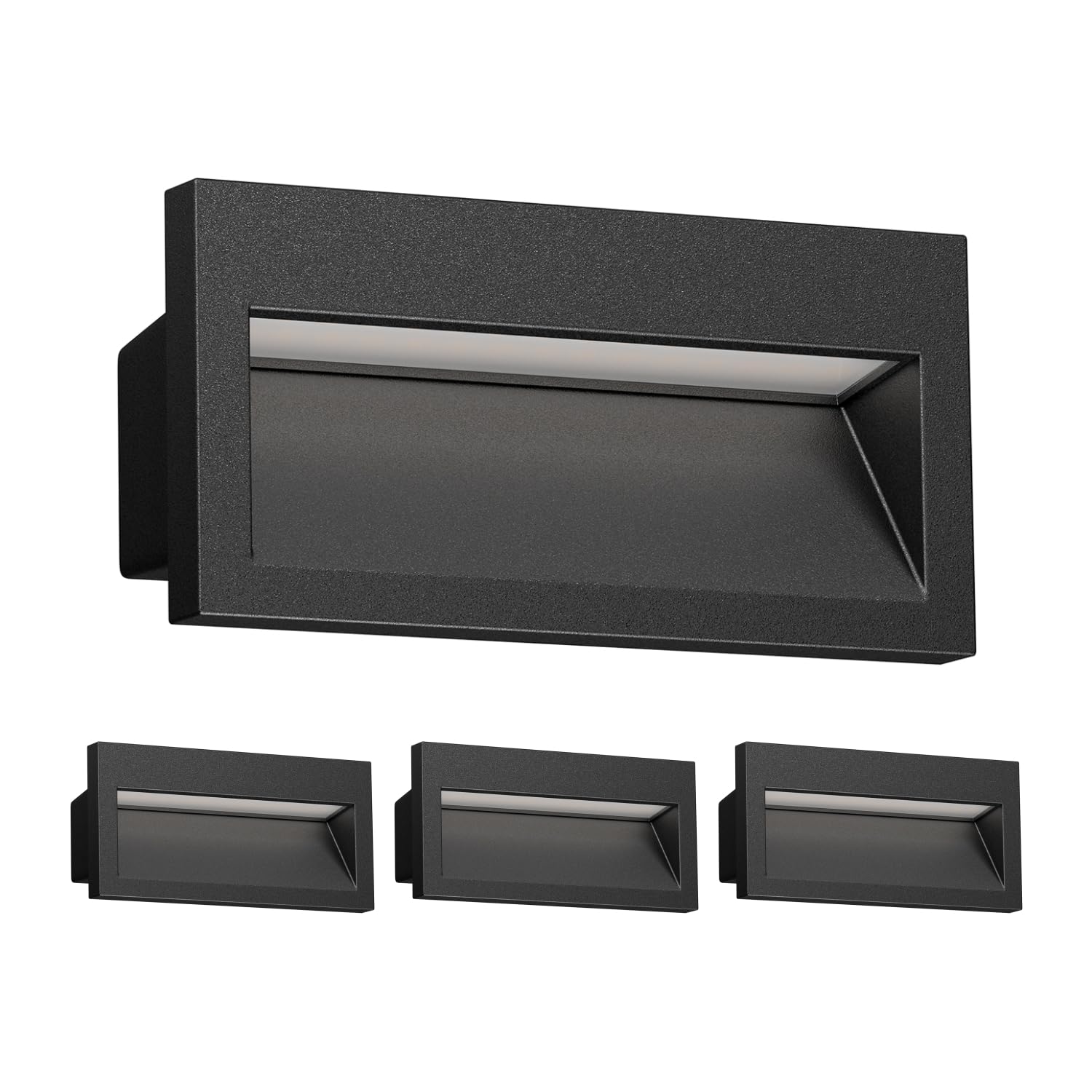 ledscom.de 4 LED recessed wall Light NOLA, Downlight for Outdoors, IP54, Black matt, 140 x 70mm, Warm White