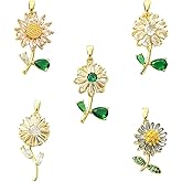 KitBeads 5Pcs CZ Gold Plated Sunflower Charms Brass Clear Cubic Zirconia Flower Charms for Jewelry Making Earrings Necklaces Crafts