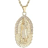 HZMAN 14K Gold Plated Virgin Mary Necklace for Women Retro Christian Our Lady of Guadalupe Pendant Necklace Protection Jewelry Gift