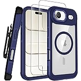 Stroson Magnetic for iPhone Air Case,Compatible with MagSafe Never Yellowing,Military Grade Protective Cover with Belt Clip Holster & Screen Protector x2,Clear Phone Case for iPhone 17 Air (Bule)