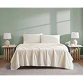 Linen Closet 100% Organic Cotton Queen Sheet 4 piece Set-Soft Percale Weave, Deep Pocket Fits up to 18″, Cool Soft & Durable Breathable Bed Sheets, Deep Pockets Fit Mattresses up to 18"- Fresh Ivory