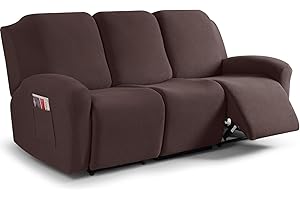 TAOCOCO Recliner Sofa Covers 8-Pieces Stretch Large Couch Covers for 3 Seats Reclining Slipcovers Soft Jacquard Pattern Furniture Protector Dark Coffee