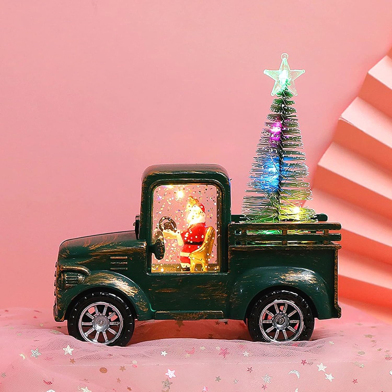 Snow Globes - PerGar Santa Claus Driving Tractor with Lighted Christmas Tree, Vintage Santa Driving Christmas Tree Truck Lighted Snow Globe Lantern LED Christmas Tree(#2)