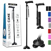 HONEYBULL Walking Cane for Men &amp; Women, Foldable Free Standing Cane | Adjustable Height, Collapsible Design, Heavy-Duty, Pivot Base for Stable Support, Ergonomic Handle