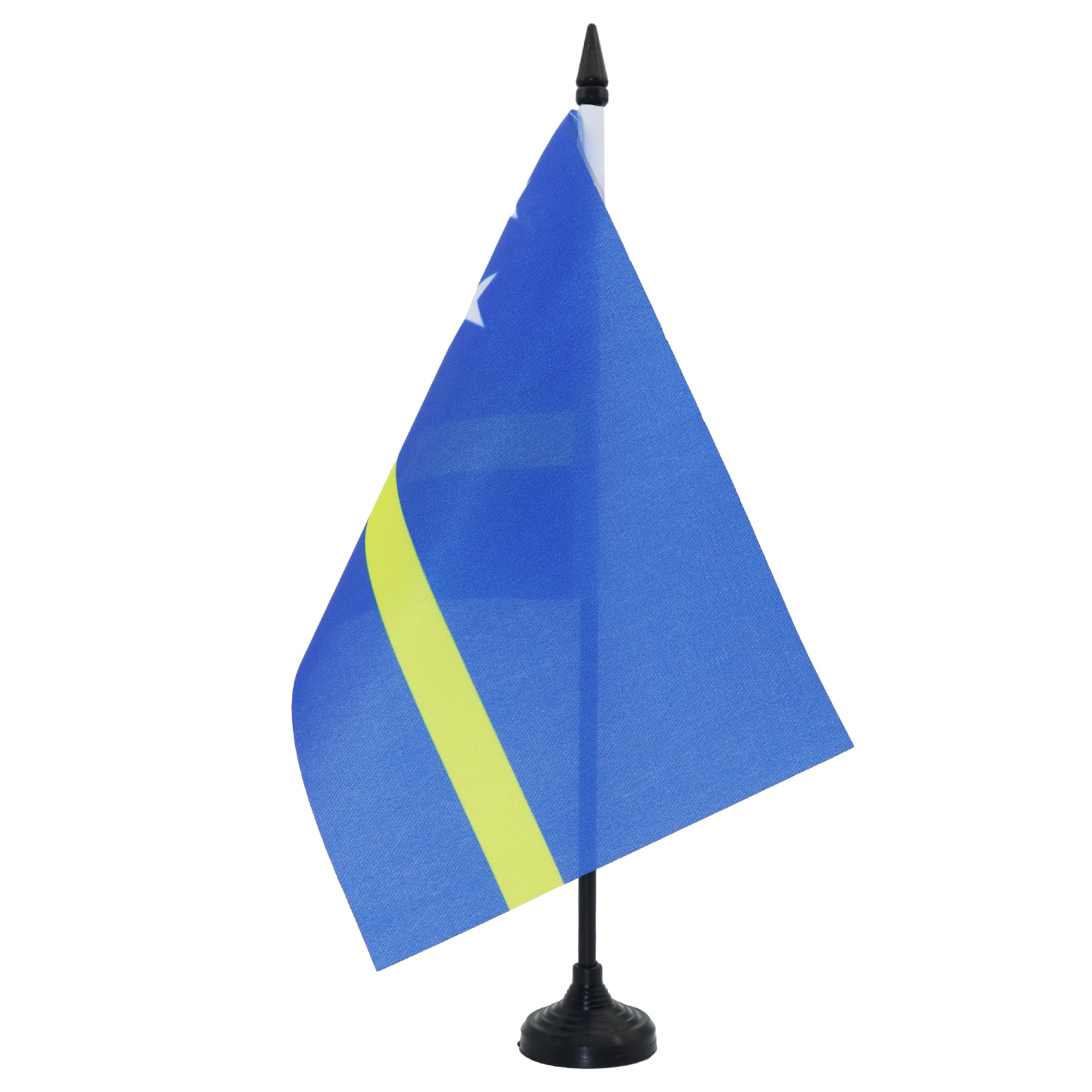 AZ FLAG Curaçao Table Flag 5'' x 8'' - Curaçaoan Office Decoration 100% Polyester 21 x 14 cm - Mini Desk Flag with Pole and Black Plastic Base — image 1