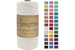 JeogYong Macrame Cord 2mm x 218 Yards, 3-Strand Twisted Natural Cotton Rope, Cotton String Coloured Craft Cord for Plant Hanger Wall Hanging Knitting Crafts, Natural Color