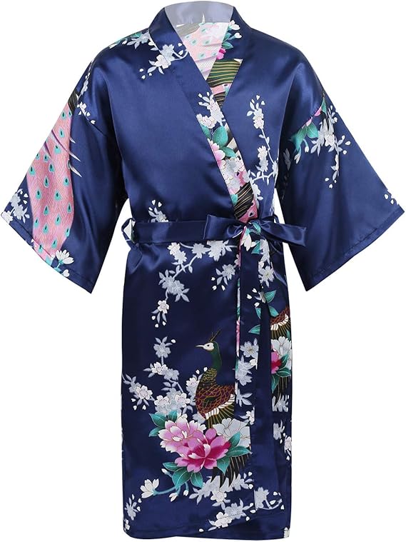 10er Set Mädchen Satin Bademäntel - Kimono Robe Set Mit Stirnbändern & Hausschuhen