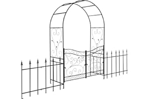 VINGLI Garden Arbor Arch, Wedding Arch Archway for Ceremony Party, Trellis for Plant Climbing, Christmas Decorations Pergola for Backyard, Lawn, Patio, Yard (Arbor with Gate and Fence)