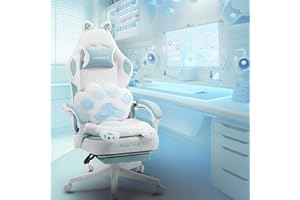MEENICE Gaming Chair Cute with Cat Ears Paw Lumbar and Cushion,Ergonomic Computer Chair with Footrest,Reclining PC Game Chair for Girl Computer Chair 300lbs for Adult Aqua Blue