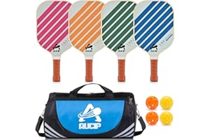 AUCIP USAPA Approved Pickleball Paddle Set, Lightweight Fiberglass Surface Paddles Set of 2/ Wood Pickleball Paddle Set of 4 with Ergonomic Handle, Pickleball Racket with 4 Balls, 1 Bag & Accessories…