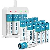 TOPUSSE 16 Pack 1.5V Rechargeable Lithium Batteries AA for Blink Camera, Long-Lasting Double A Size Battery 2800mWh with 2H Fast Charger (Independent Slot)