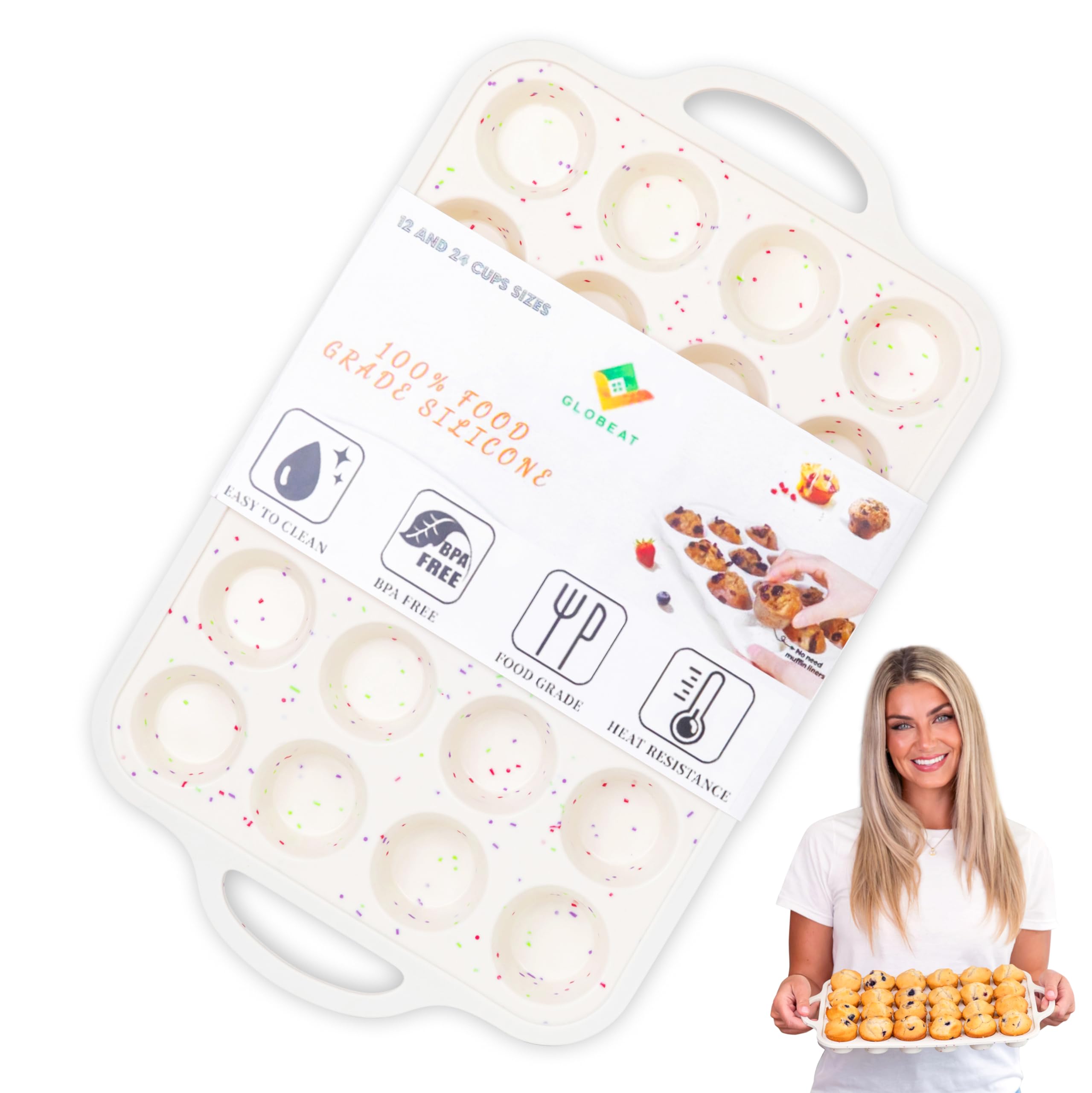 Photo 1 of 1Pack-Silicon 24 Cups Size Muffin Pan with Metal Reinforced Frame, Silicone Cupcake Pan for Baking, BPA Free Silicone Muffin Tray, 1Pack - Cupcake Baking Pan Molds for Oven Dishwasher Safe