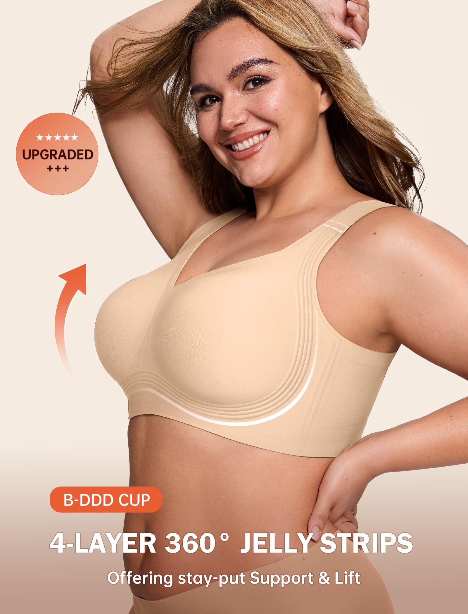 LetsJoli Bras for Women Supportive Wireless Push Up Bra Full Coverage No Underwear Seamless Plus Size for Older Women