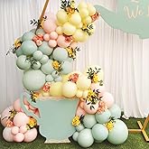 PartyXpress 156PCS Tea Party Balloon Arch Garland Kit with Pastel Green Yellow Pink Balloons for Baby Shower Decorations, Bridal Shower, Spring Garland, Garden Theme Party Supplies