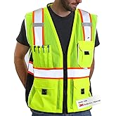 Dib Safety Reflective Vest Yellow Mesh, High Visibility Vest with Pockets and Zipper, ANSI Class 2 Heavy Duty, Made with 3M Reflective Tape L