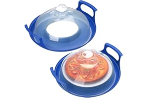 Tiangrid 4 Pcs Microwave Cool Pate Anti Splash Caddy with Handles and Splatter Cover Plastic Carrying Tray for Dish Holder Microwave Meals Clear Lid Cover with Steam Vents(Blue)