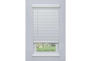 Linen Avenue Cordless Faux Wood Blind White 46 1/2 W x 60 H, Partial Inside Mount (Arrives ½ Inch Narrower)