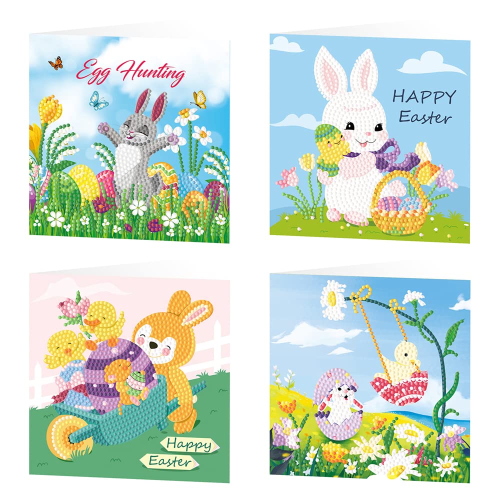 ZOYIEP 5D DIY Easter Diamond Painting Greeting Cards, Small Rabbit Painted Eggs Easter Greeting Cards DIY Handmade Diamond Painting Greeting Cards Spring Tulips Easter Gifts for Children (#1)