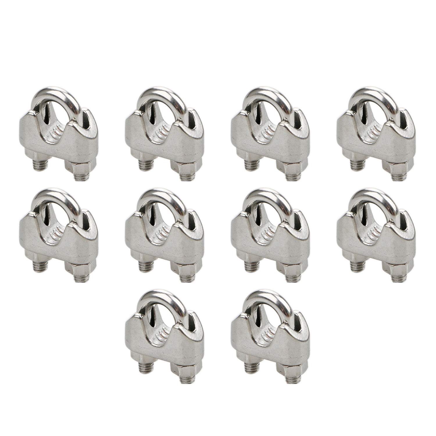 10x Stainless Steel Wire Rope Grip Clip Cable Clamp 6mm Fastener U-Shaped Bolt Clamp Silver Tone
